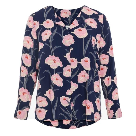 NWT Junarose Floral Top Blouse Shirt Emelie Veronica 14 Blue Pink Button Front - Picture 2 of 11